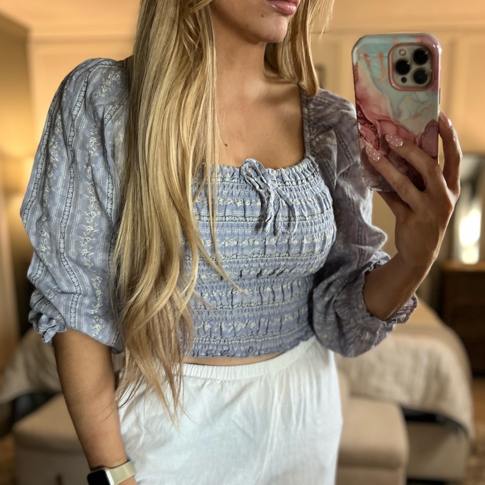 Aerie Light Blue Smocked Top - Picture 2 of 6